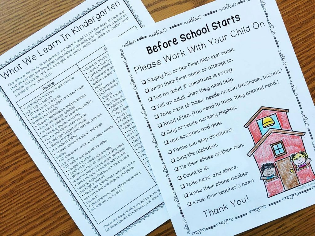 Free Back to School Parent Packet for kindergartener from Simply Kinder