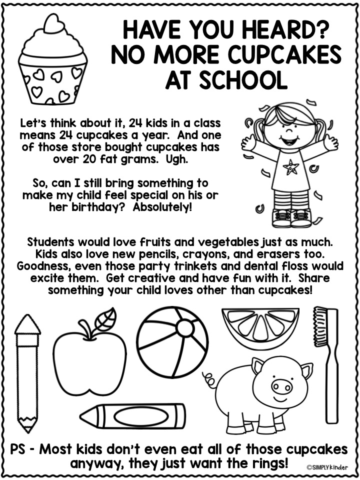 No More Cupcakes Flyer. Send this flyer home to inform your families and give them some ideas for celebrating birthdays. 