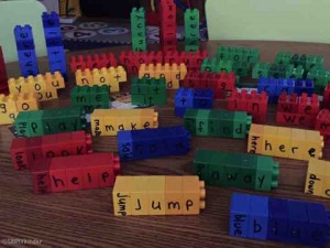 Sight word building blocks. Great center for preschool, kindergarten, and first grade!