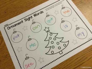 Sight word ornament writing activity from Simply Kinder.