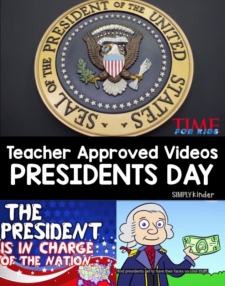 Teacher approved list of Presidents Day videos for preschool, kindergarten, and first grade students from Simply Kinder.