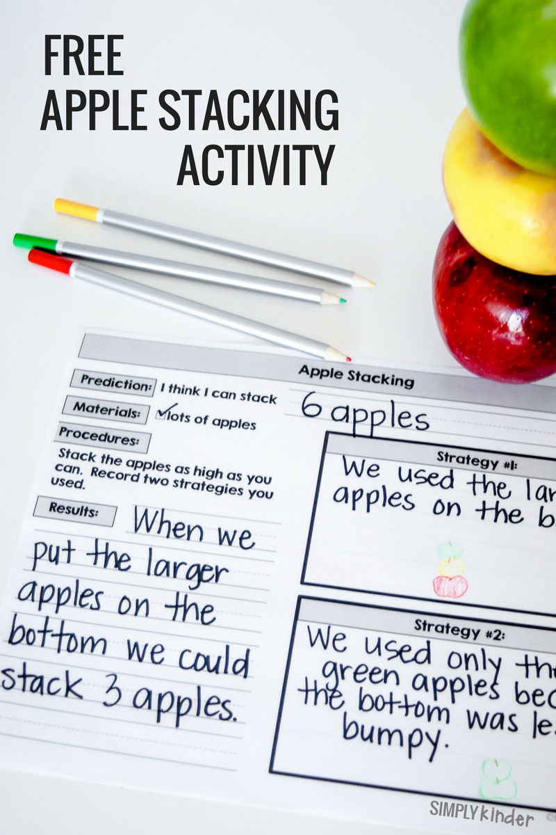 Kindergarten Apple Science - Free Apple Stacking STEM Activity