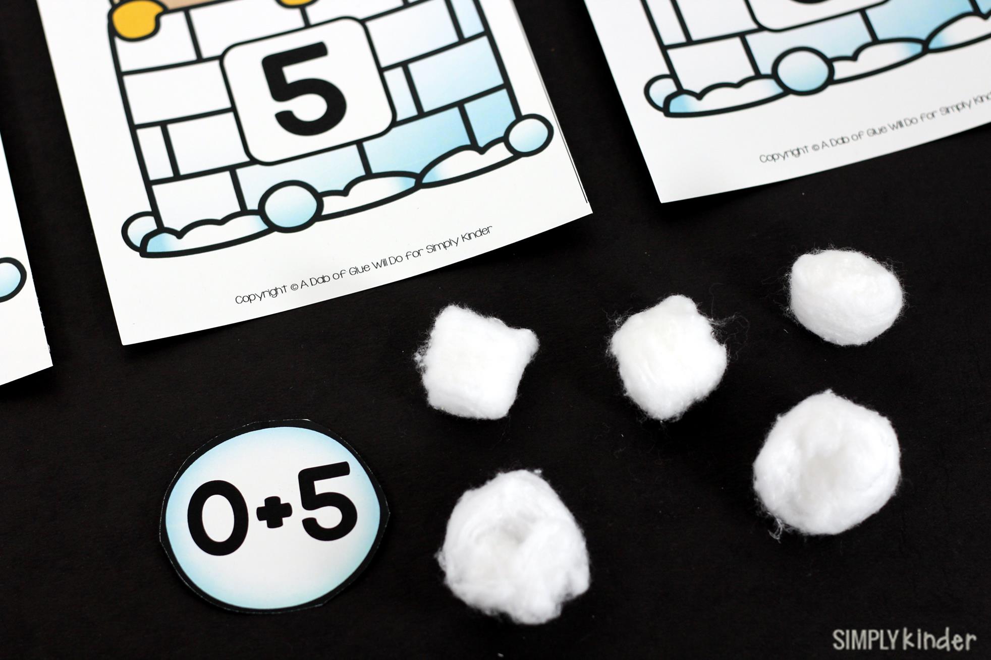 Snowball Addition Game. Perfect for Kindergarten to practice addition facts to 10 during centers.