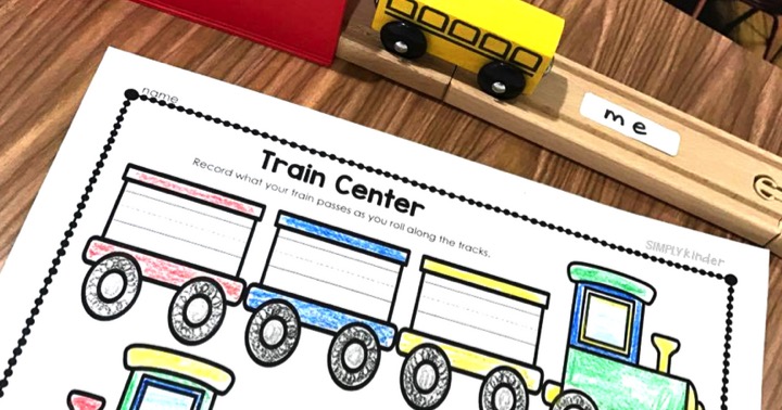 Free Sight Word Train Center Printable from Simply Kinder. A great addition to add some accountability to your preschool and kindergarten play-based centers.
