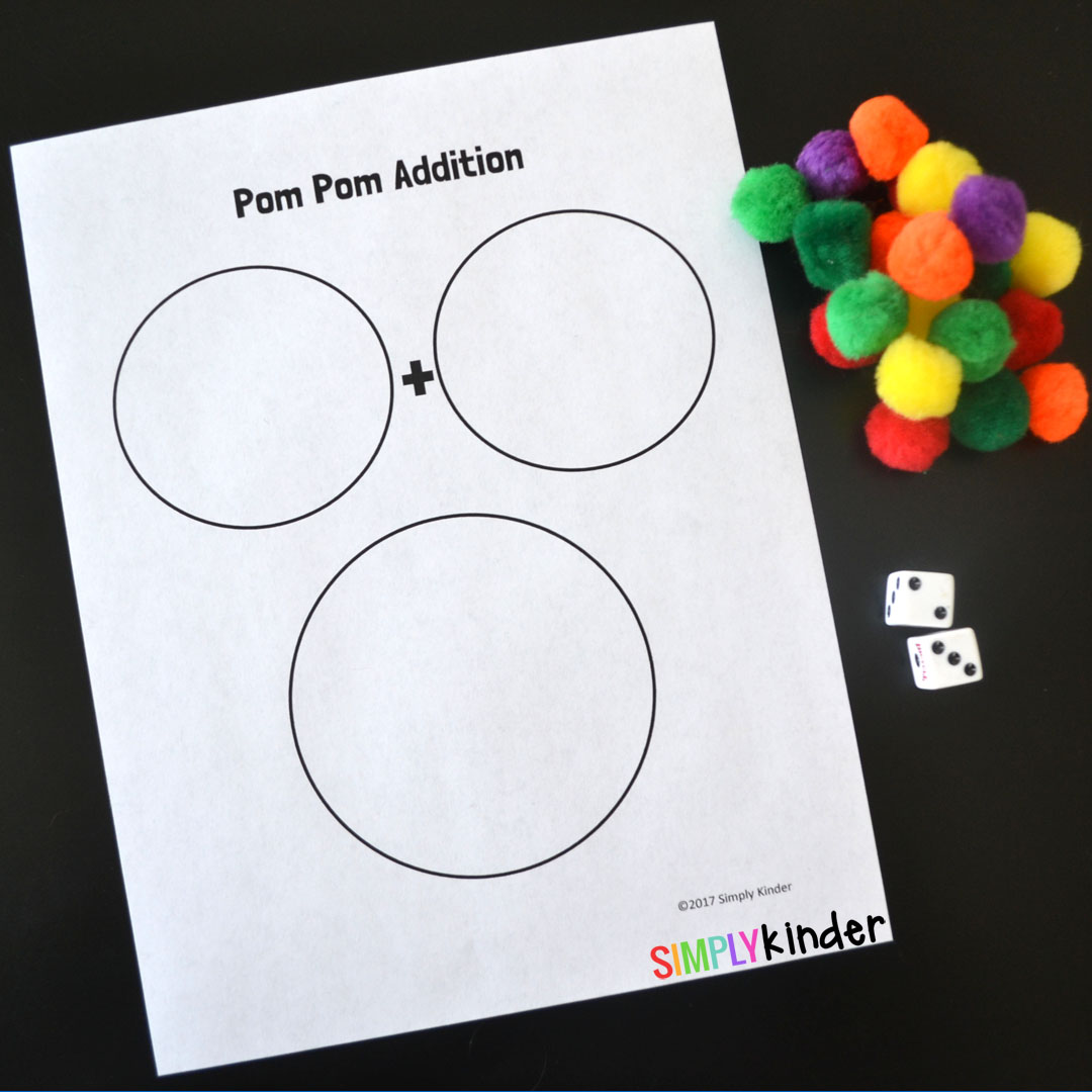 This pom pom addition game is a fun and simple hands-on math activity for kindergarten.