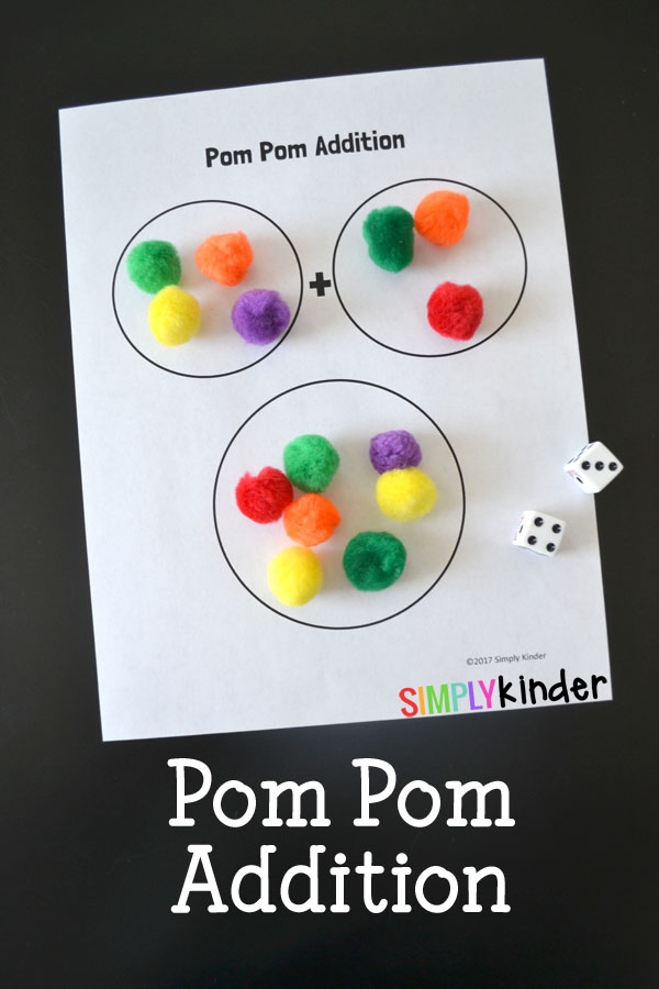 This pom pom addition game is a fun and simple hands-on math activity for kindergarten.