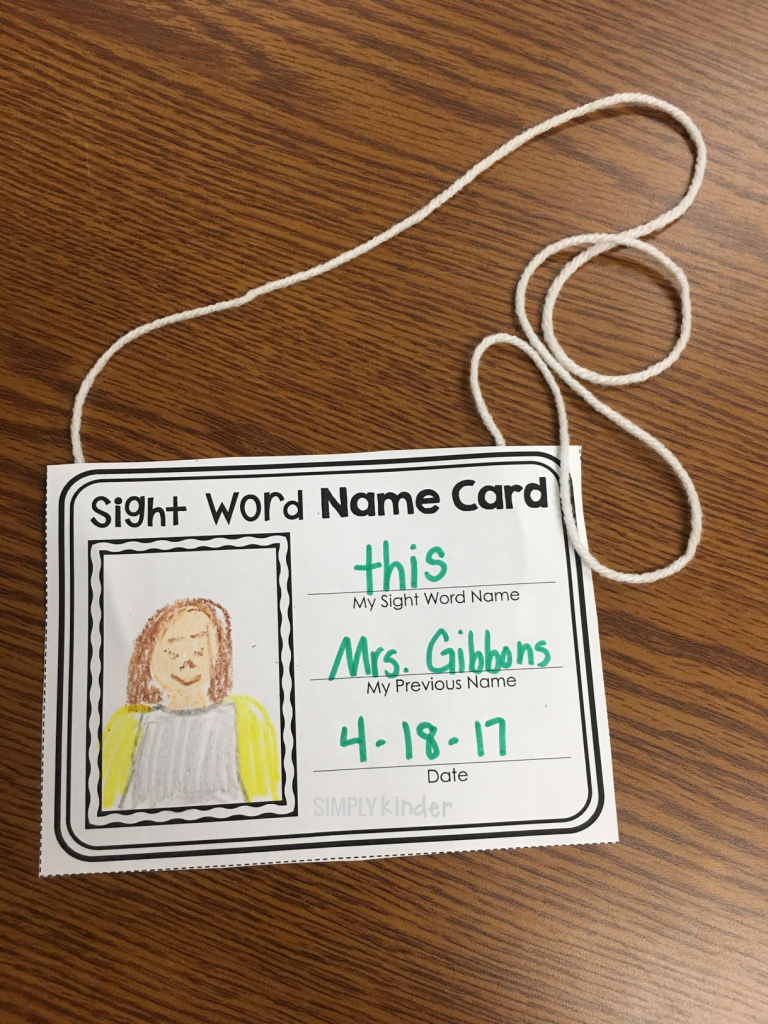 Sight Word Name Cards are a fun way to learn sight words with your students. Students will take on a sight word as their name of the day. Download the free application from Simply Kinder. 
