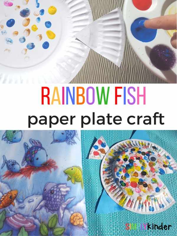 Rainbow fish paper plate craft. A fun finger painting paper plate craft to go with the book The Rainbow Fish 