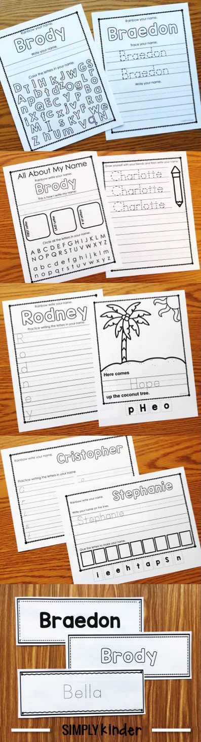 Editable Names Printables from Simply Kinder. Type the kids names once and multiple pages create for your entire class! 