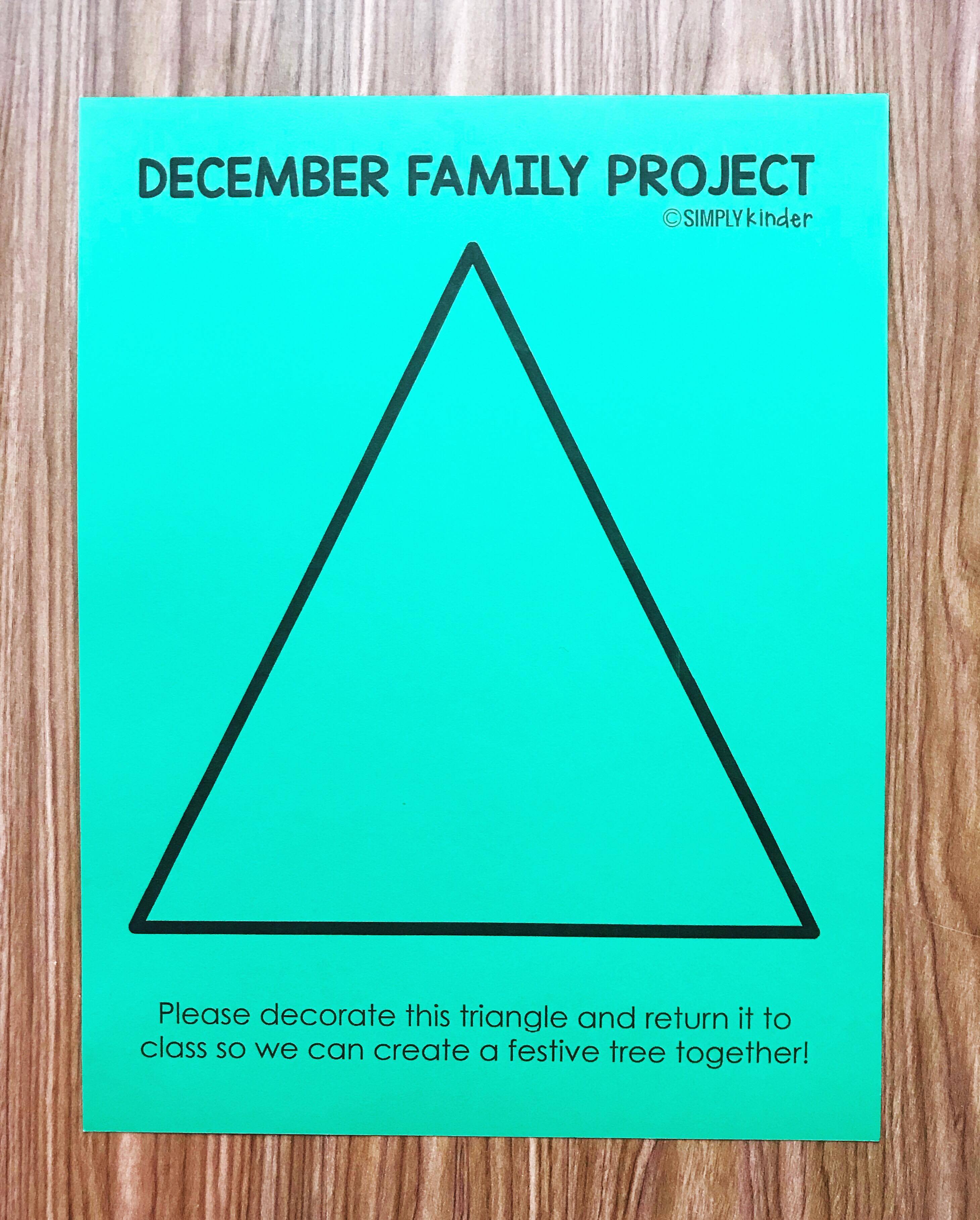 Free December Family Flyers from Simply Kinder. Find out about your students' holiday traditions. Make a fun tree using this triangle you send home. And create this fun Christmas Around the World Project with this fun flyer and a piece of paper. 