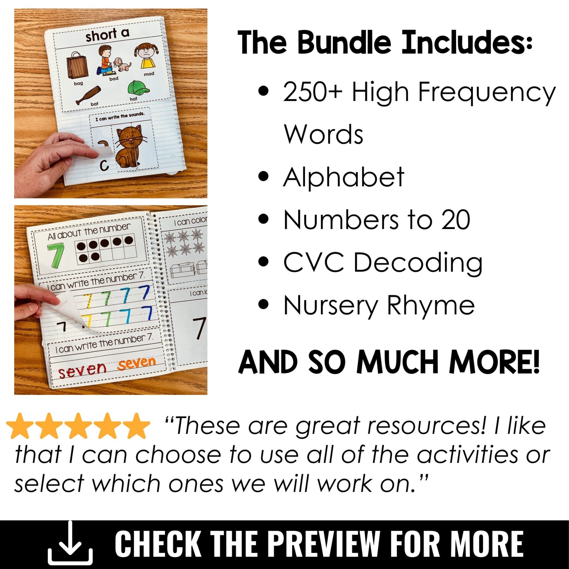 Interactive Notebooks BUNDLE: Math, Sight Words, CVC, Alphabet, Nursery ...