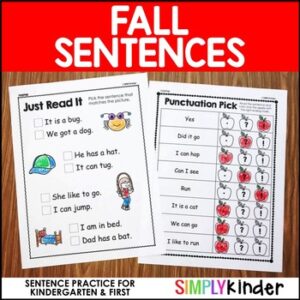 Fall Writing Sentences in Kindergarten and First Grade