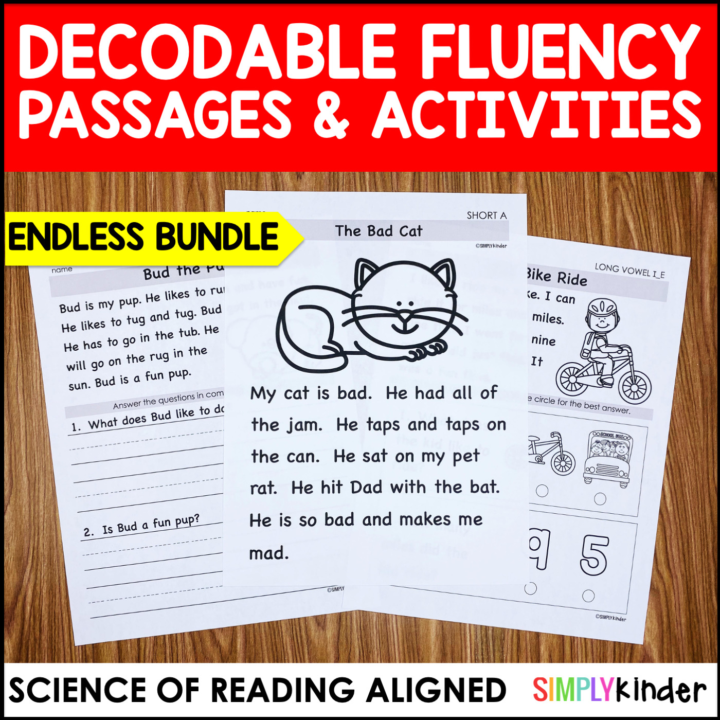 Comprehension,　Passages　Kinder　Kindergarten,　Grade　for　Reading　Decodable　Simply　Fluency　First