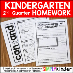 Kindergarten Homework with Weekly Family Games - 2nd Quarter