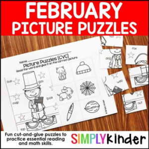 Picture Puzzles February for Math & Literacy