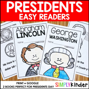 Presidents Day Activities Readers, Abraham Lincoln & George Washington, Writing