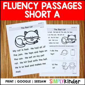 Short A Fluency Passages Kindergarten