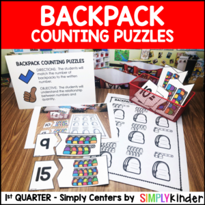 Backpack Counting Puzzles - Kindergarten Math Center