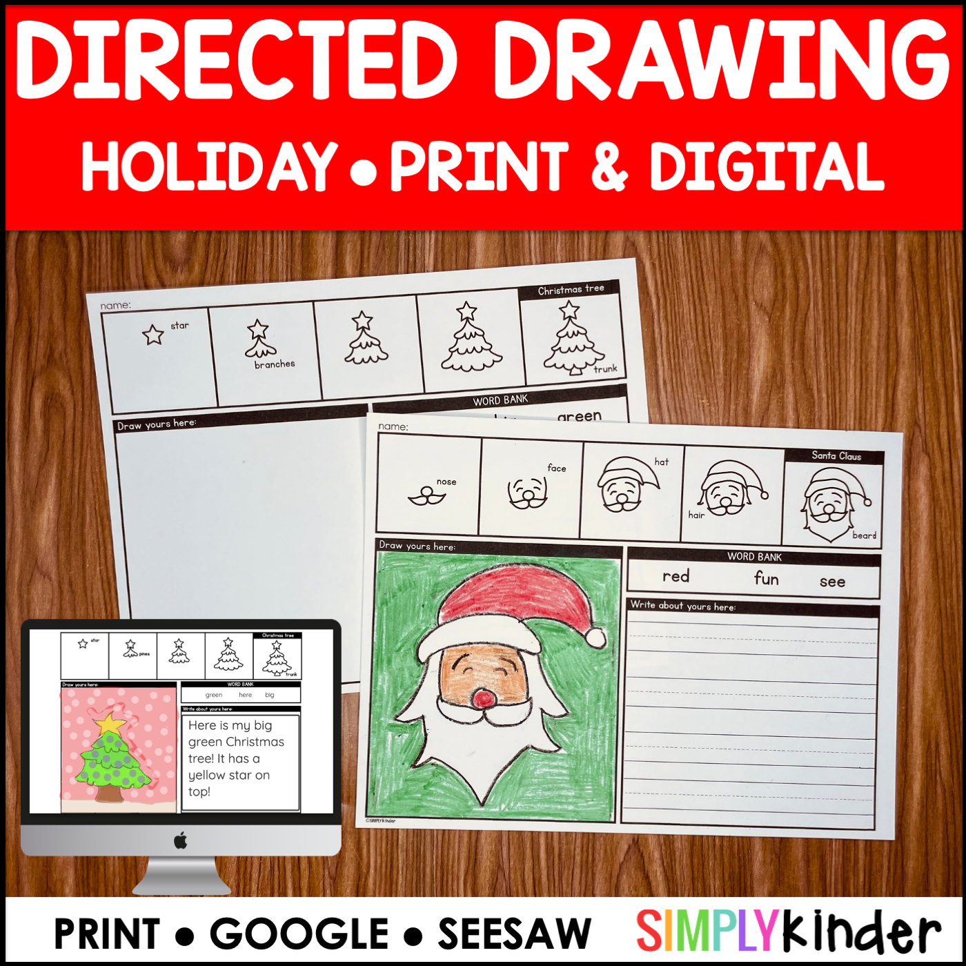 Holiday Christmas Directed Drawings Digital Print Simply Kinder