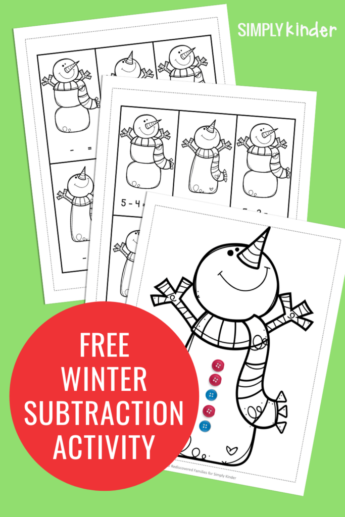 pinterest pin showcasing the winter subtraction activity