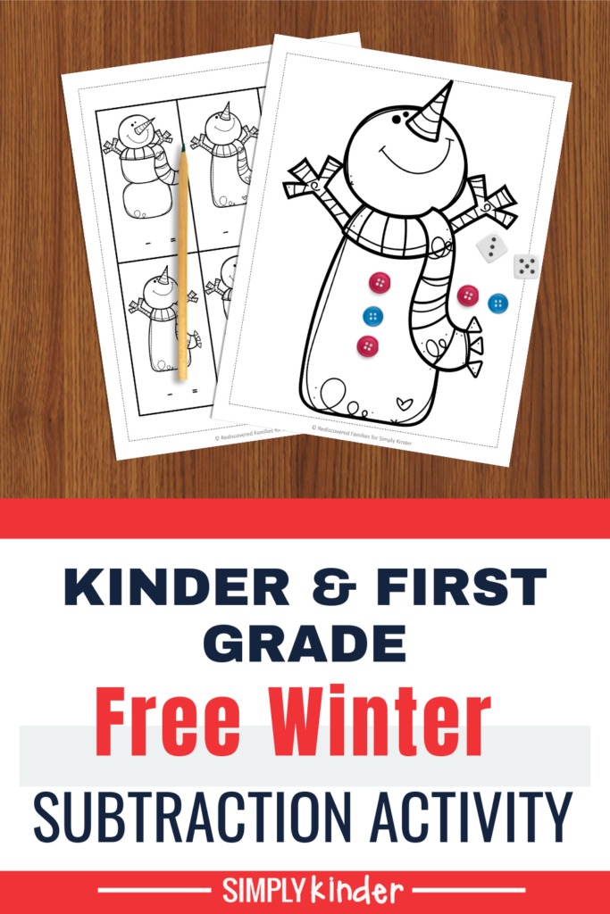 pinterest pin showcasing the winter subtraction activity
