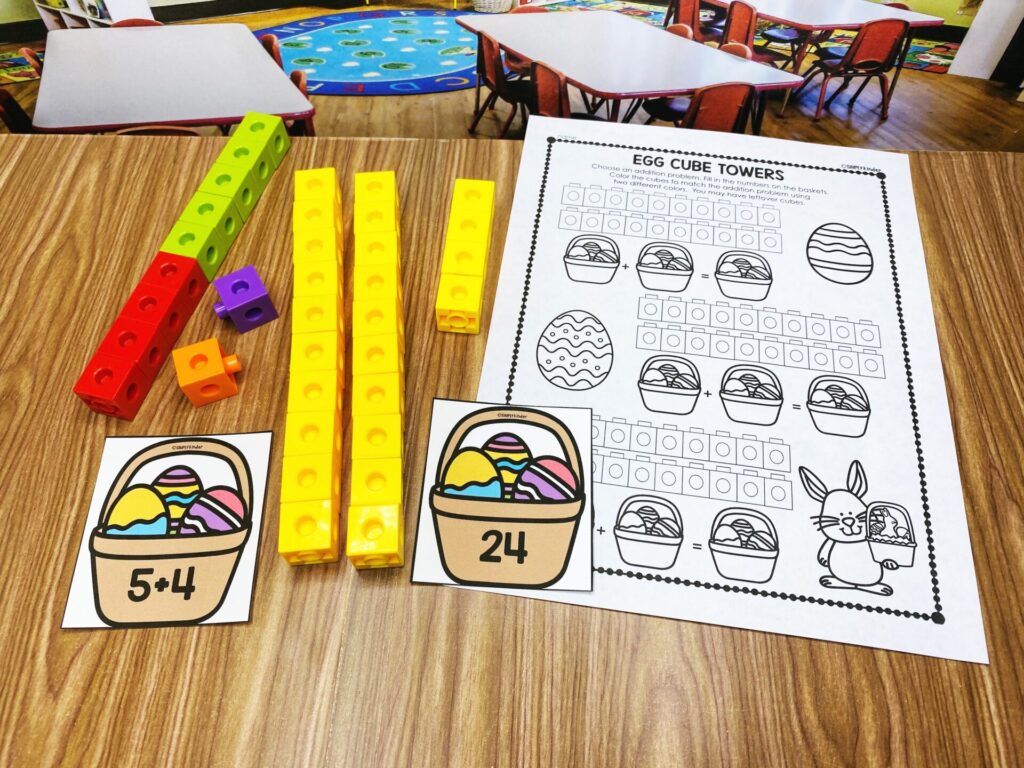 Egg Cube Tower Math Center | Counting Center | Addition Center - Simply ...