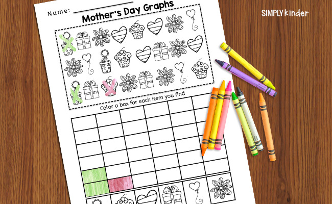close up of Mother's Day Math worksheets count and graph