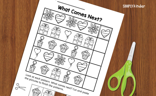 close up of Mother's Day Math worksheets pattern sequencing 