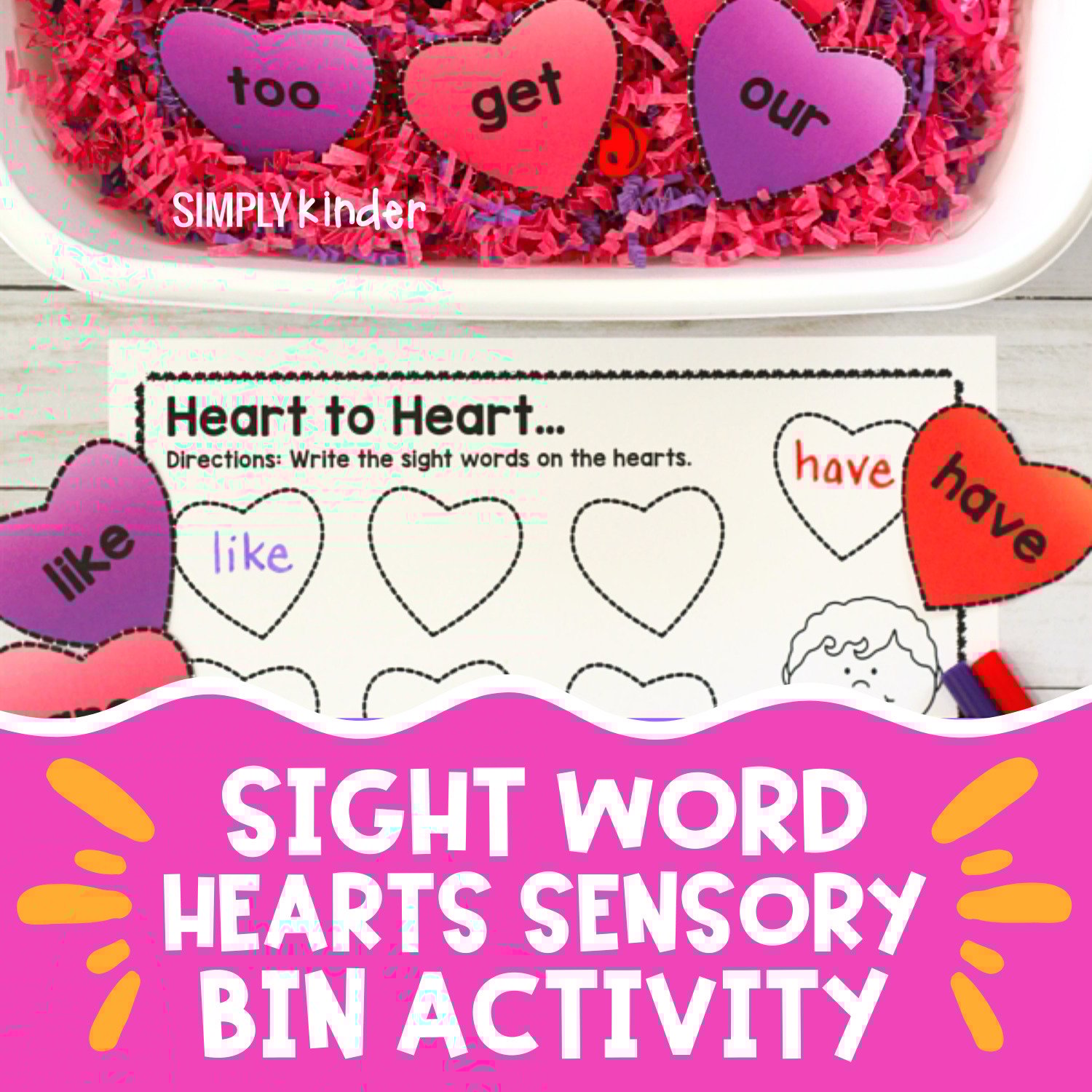 Sight Word Hearts Sensory Bin Simply Kinder