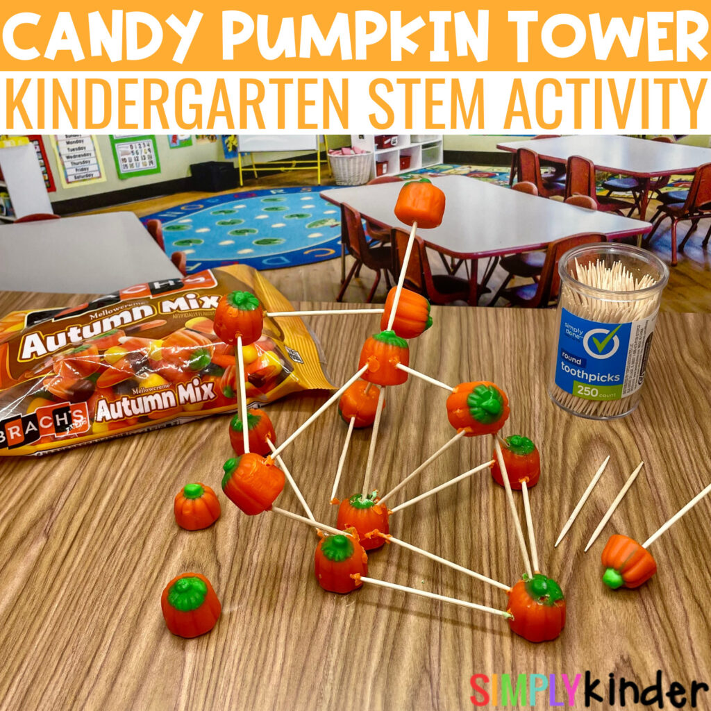 Have students make a pumpkin tower for a fun STEM activity to engage your class. Perfect for preschool, kindergarten, and first grade.