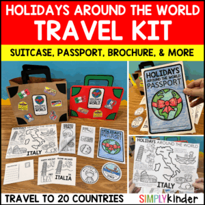 Christmas Around the World Passport, Suitcase, Maps, and Brochures - Holidays Travel Kit