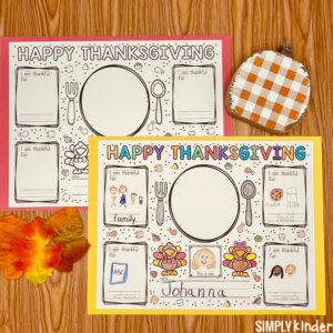 Thanksgiving Placemats Free Printable for Kindergarten - Simply Kinder