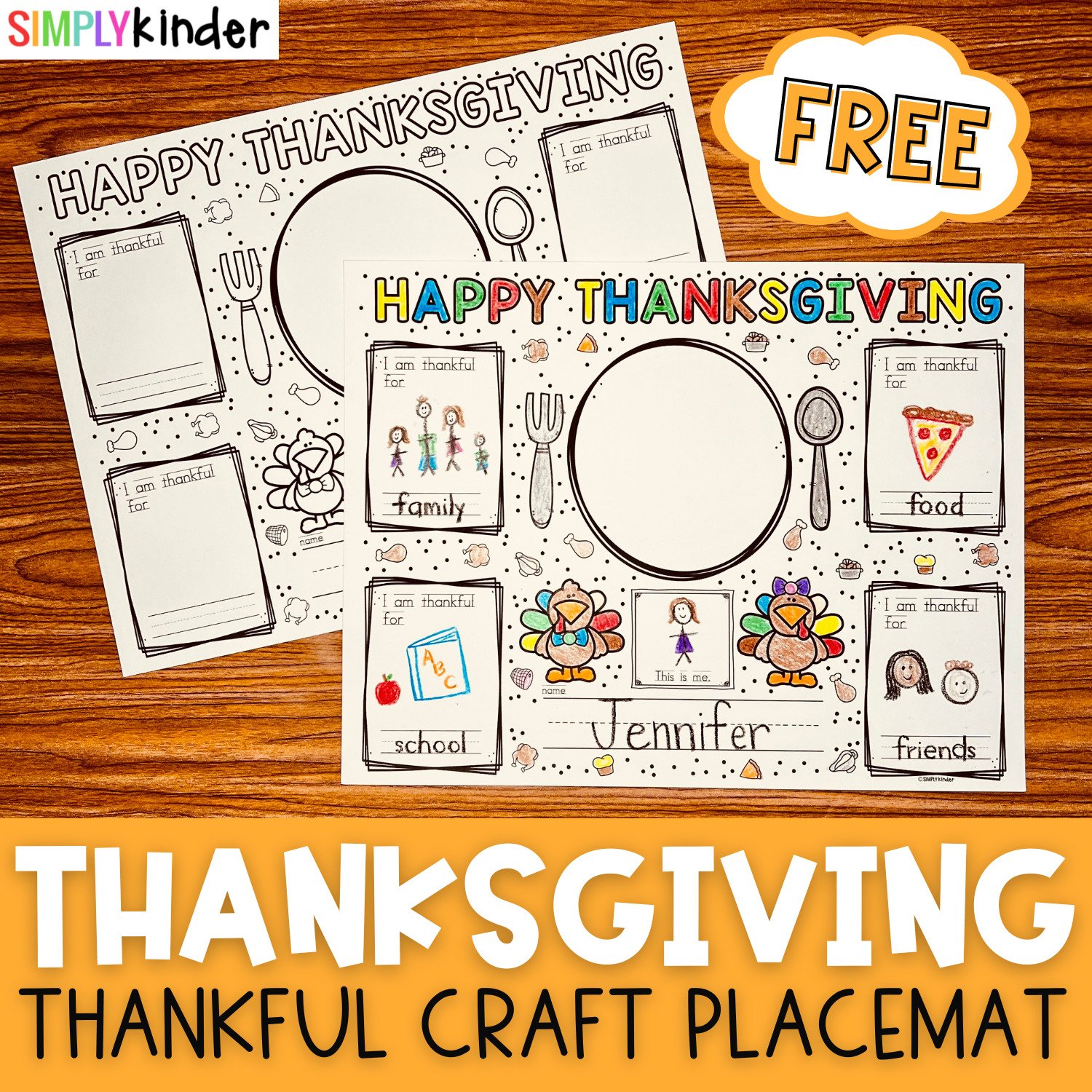 thanksgiving placemats free printable for kindergarten - simply kinder