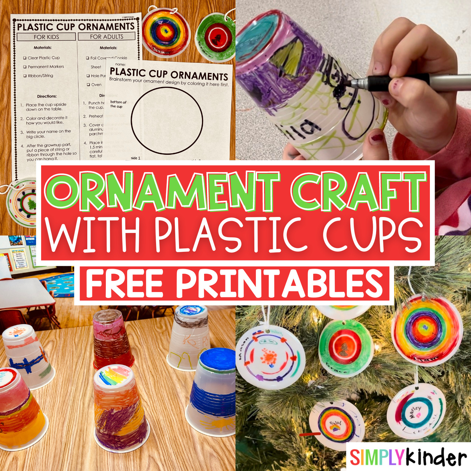 Plastic Cup Ornaments With A Free Printable - Simply Kinder