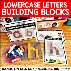 Alphabet Building Block Task Cards for Morning Work Lowercase Letter Activities