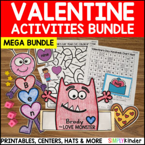 Valentines Day Kindergarten MEGA Activities, Crafts, Centers, Math, Literacy