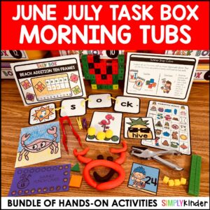 Summer Kindergarten Morning Work, Morning Tubs, Morning Bins, June & July