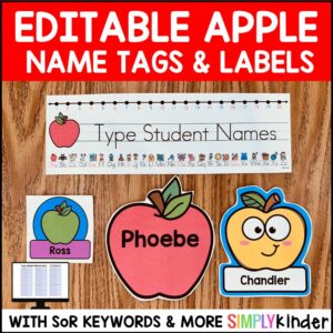 Apple Themed Editable Kindergarten Name Tags and Labels