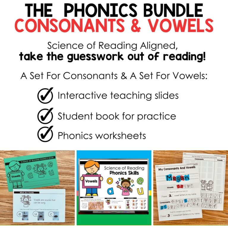 Consonants and Vowels Worksheets, Book, and Teaching Slides Phonics Mini Bundle bundle preview