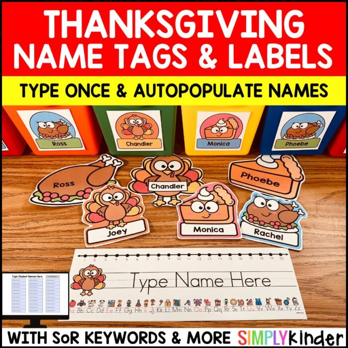 Thanksgiving Themed Editable Kindergarten Name Tags and Labels - Simply ...