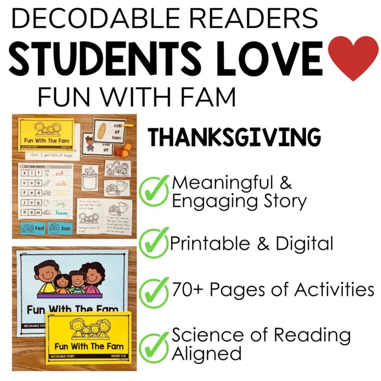 Thanksgiving Activities Decodable Readers Kindergarten CVC Words: Fun with Fam bundle preview