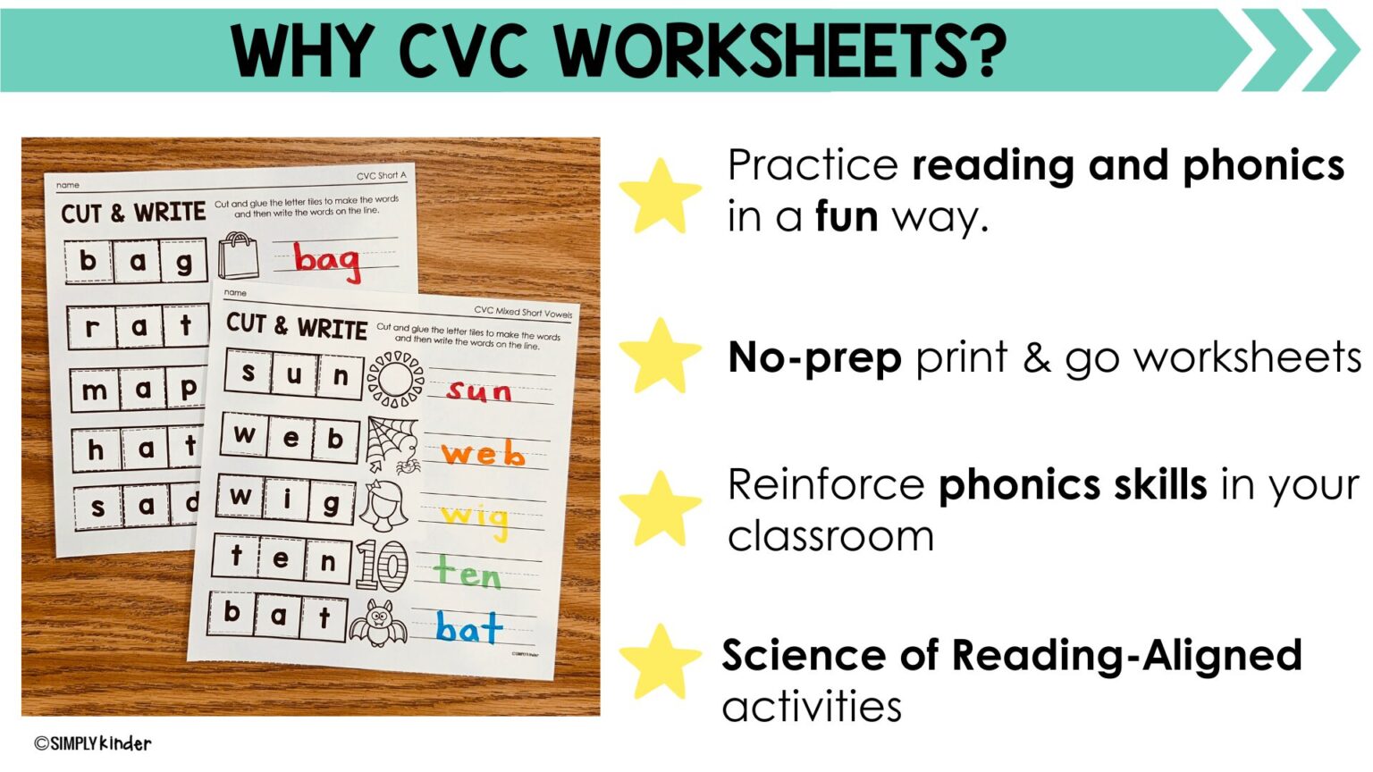 CVC Words No-Prep Cut & Write Worksheets Kindergarten, Morning Work ...