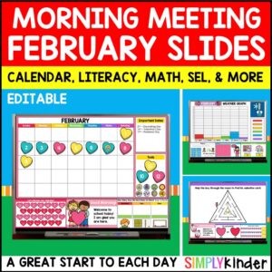 February Morning Meeting Slides for Kindergarten, Editable Daily Digital Slides
