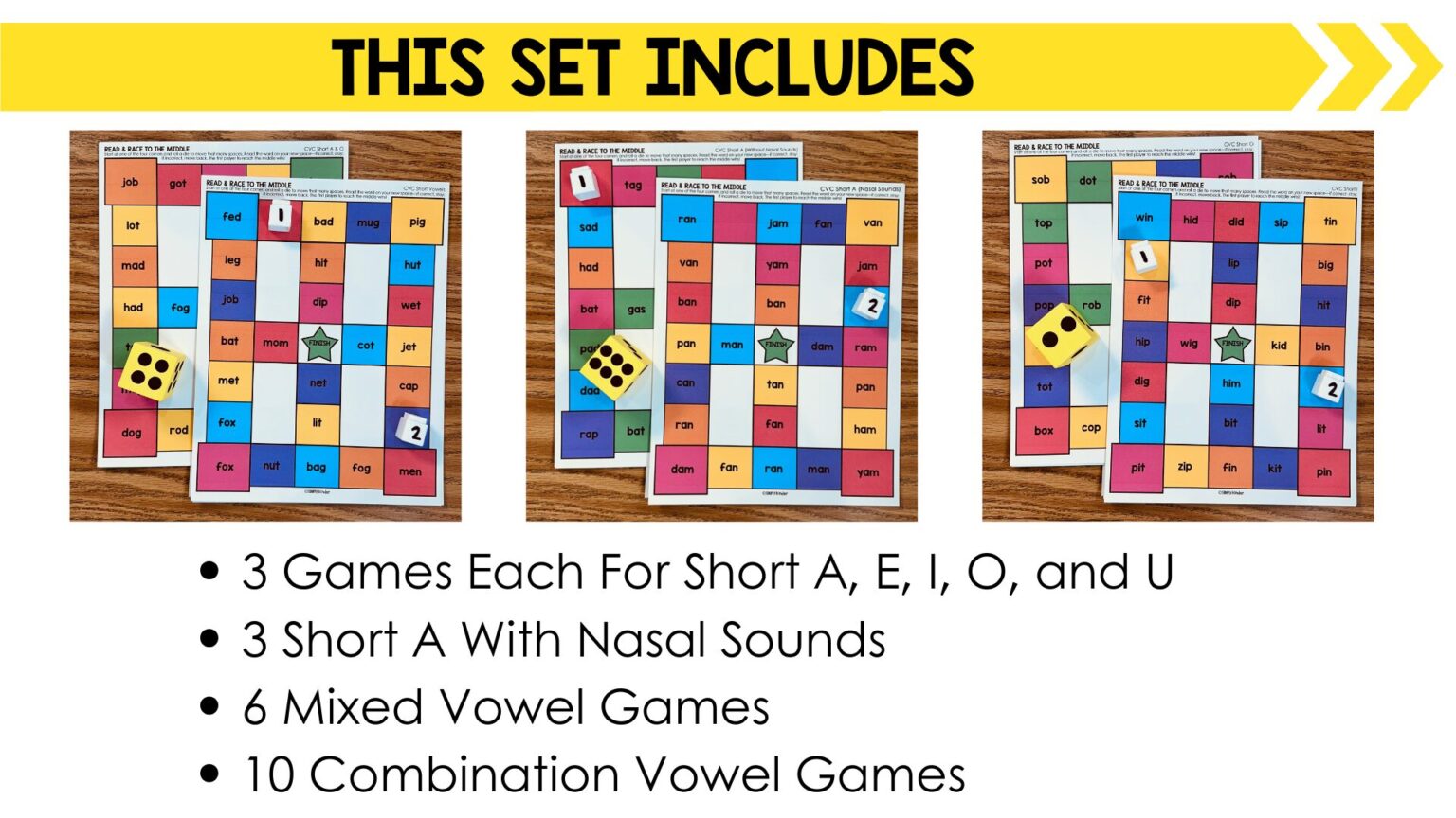 CVC Words Games No-Prep Race To The Middle - Simply Kinder