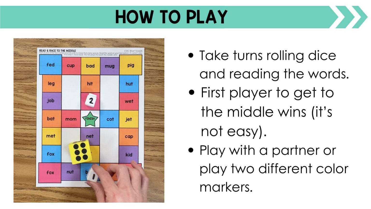 CVC Words Games No-Prep Race To The Middle - Simply Kinder