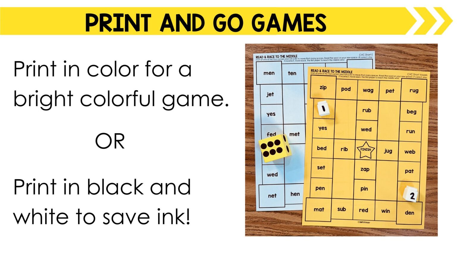 CVC Words Games No-Prep Race To The Middle - Simply Kinder