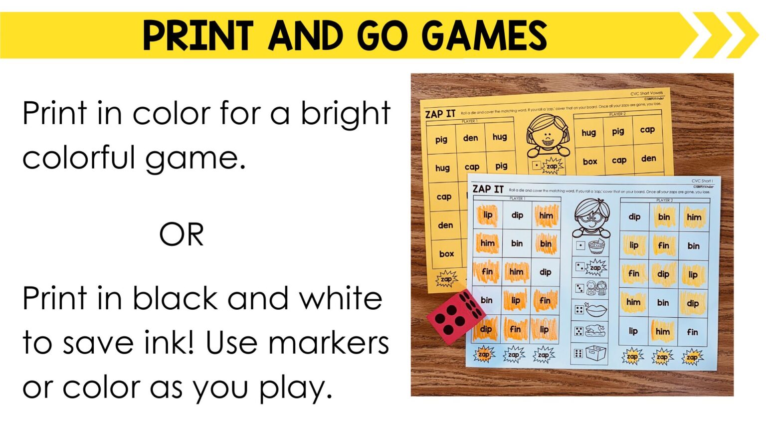 CVC Words Games No-Prep Zap It - Simply Kinder