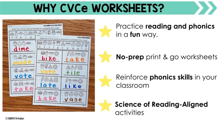 Cvce Practice Example CVCe Words Secret Code No-Prep Blends Worksheets Kindergarten - Simply ...