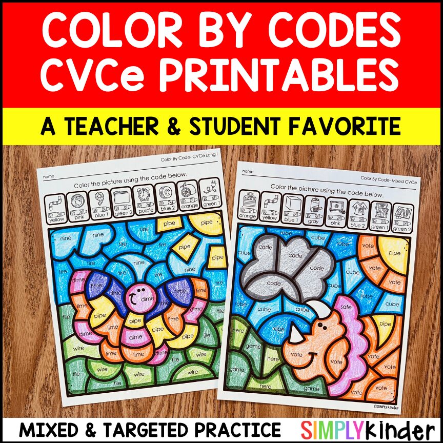 CVCe Words Secret Code No-Prep Blends Worksheets Kindergarten - Simply ...