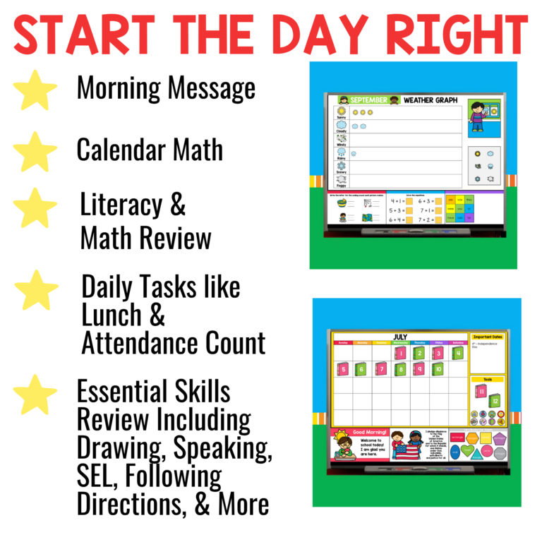 Morning Meeting Slides First Grade Activities, Questions, Digital Calendar, SEL bundle preview
